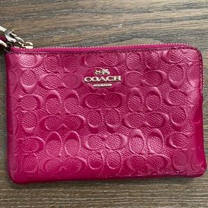 Coach leather glossy pink wristlet